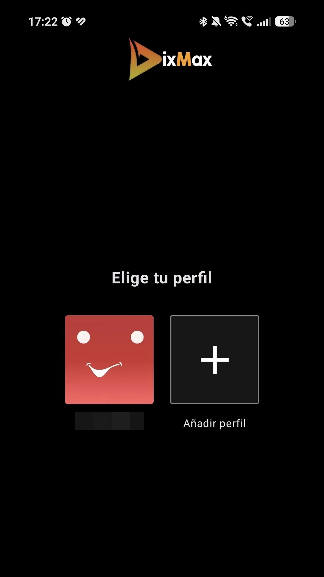 Pantalla «Elige tu perfil» de DixMax con la opción «Añadir perfil»